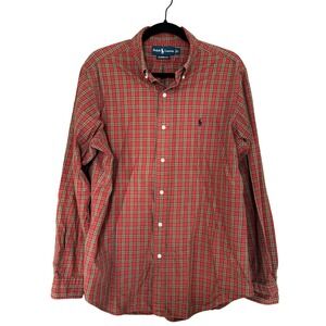 Vintage 90s Ralph Lauren Classic Fit Red Plaid Shirt L Preppy Academia Pony Dad